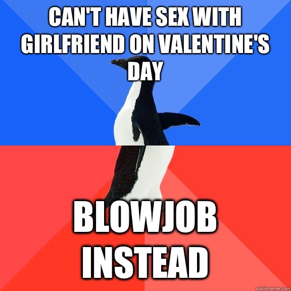 Can't have sex with girlfriend on valentine's day Blowjob instead  Socially Awkward Awesome Penguin