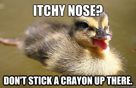 Itchy Nose? Don't stick a crayon up there. - Itchy Nose? Don't stick a crayon up there.  Adolescent Advice Mallard