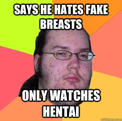 Says he hates fake breasts Only watches hentai  Butthurt Dweller