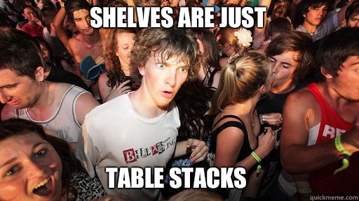 Shelves are just Table stacks  Sudden Clarity Clarence
