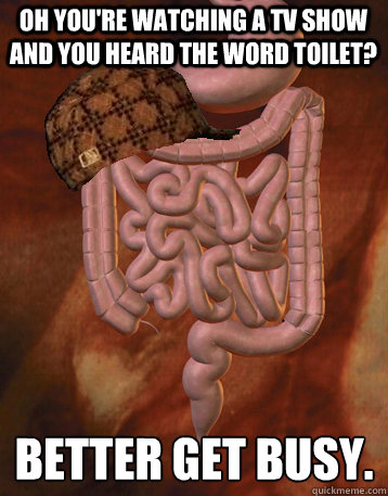 Oh you're watching a TV show and you heard the word Toilet? Better get busy.   Scumbag Bowels