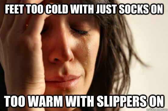 Feet too cold with just socks on Too warm with slippers on  First World Problems