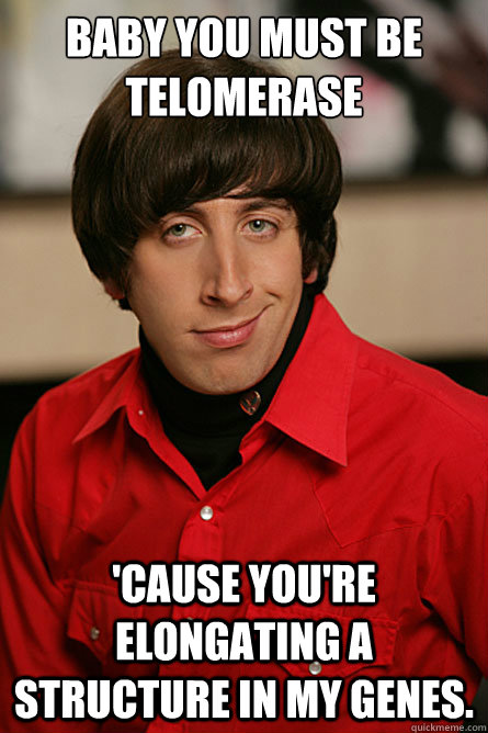 Baby you must be Telomerase 'Cause you're elongating a structure in my genes. - Baby you must be Telomerase 'Cause you're elongating a structure in my genes.  Pickup Line Scientist