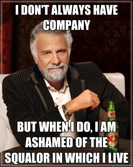 I don't always have company But when I do, I am ashamed of the squalor in which I Live  The Most Interesting Man In The World