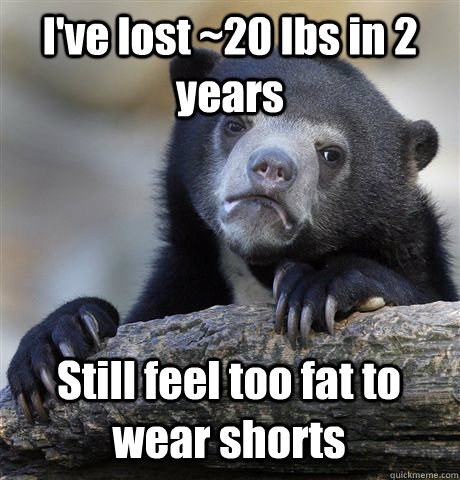 I've lost ~20 lbs in 2 years Still feel too fat to wear shorts  Confession Bear