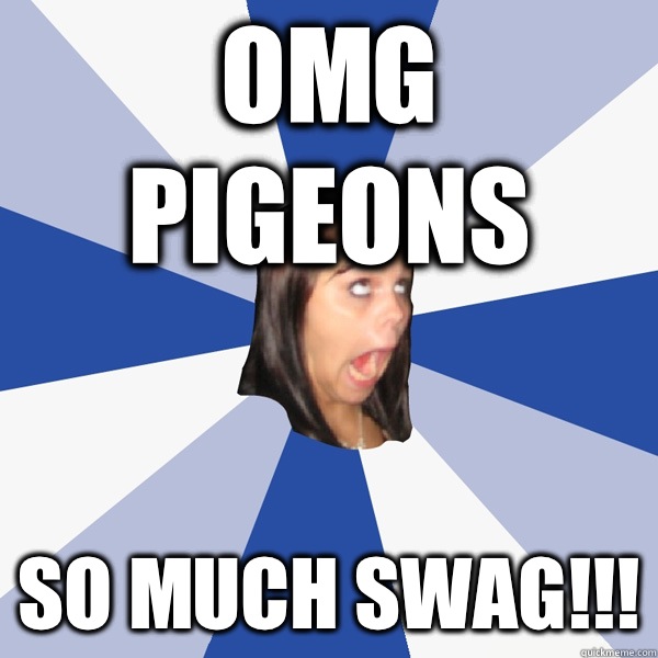 OMG PIGEONS SO MUCH SWAG!!!  Annoying Facebook Girl