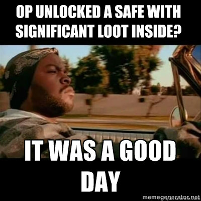OP unlocked a safe with significant loot inside?  ICECUBE