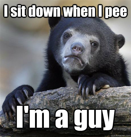I sit down when I pee I'm a guy  Confession Bear