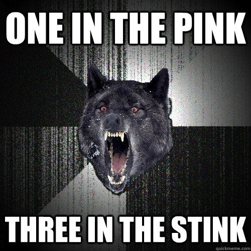 one in the pink three in the stink  Insanity Wolf