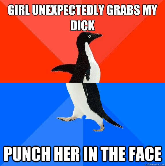 Girl unexpectedly grabs my dick punch her in the face - Girl unexpectedly grabs my dick punch her in the face  Socially AwesomeAwkward penguin