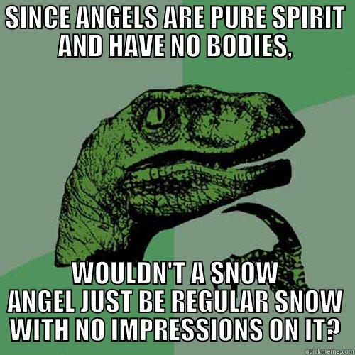 SINCE ANGELS ARE PURE SPIRIT AND HAVE NO BODIES, WOULDN'T A SNOW ANGEL JUST BE REGULAR SNOW WITH NO IMPRESSIONS ON IT? Philosoraptor