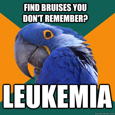 Find bruises you don't remember? LEUKEMIA  Paranoid Parrot