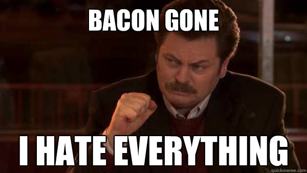 Bacon gone i hate everything  Ron Swanson Meal