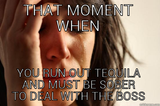 THAT MOMENT WHEN YOU RUN OUT TEQUILA AND MUST BE SOBER TO DEAL WITH THE BOSS First World Problems