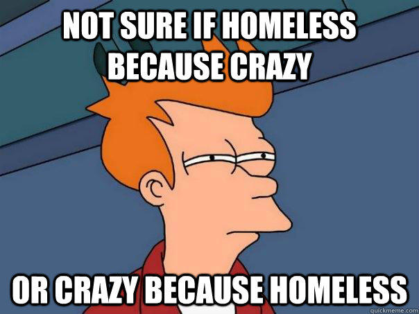 Not sure if homeless because crazy or crazy because homeless - Not sure if homeless because crazy or crazy because homeless  Futurama Fry