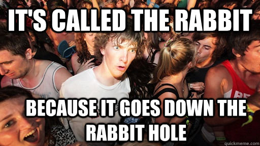 It's called the rabbit Because it goes down the rabbit hole  Sudden Clarity Clarence
