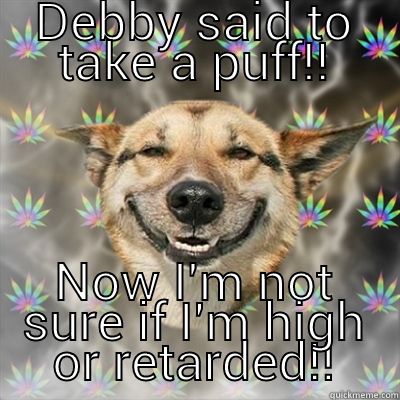 Retardation!! Just maybe!! - DEBBY SAID TO TAKE A PUFF!! NOW I'M NOT SURE IF I'M HIGH OR RETARDED!! Stoner Dog