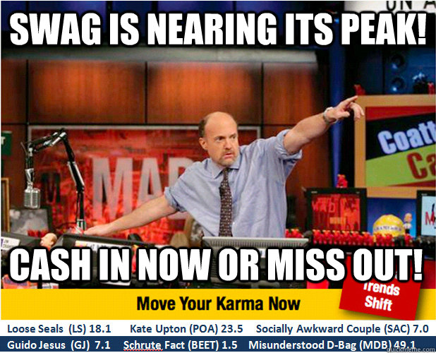 Swag is nearing its peak! Cash in now or miss out!  Jim Kramer with updated ticker