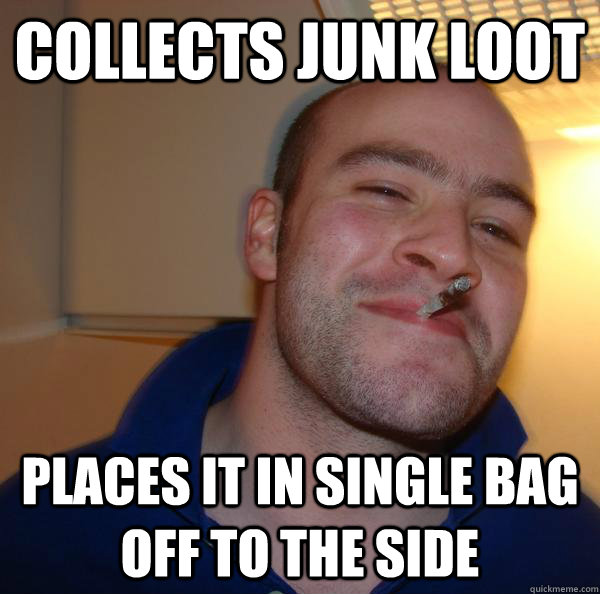 Collects junk loot Places it in single bag off to the side - Collects junk loot Places it in single bag off to the side  Misc
