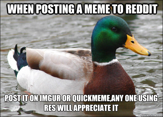 When posting a meme to reddit post it on imgur or quickmeme,any one using 
RES will appreciate it  Actual Advice Mallard
