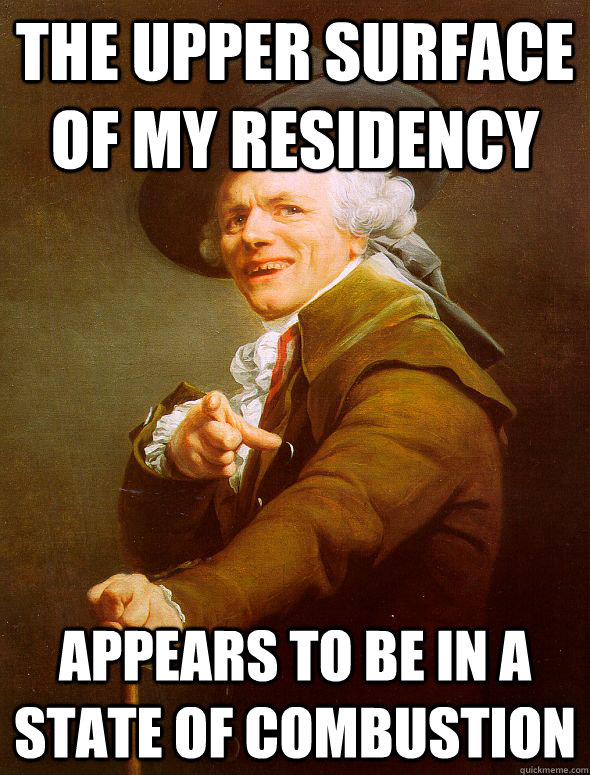 the upper surface of my residency appears to be in a state of combustion - the upper surface of my residency appears to be in a state of combustion  Joseph Ducreux