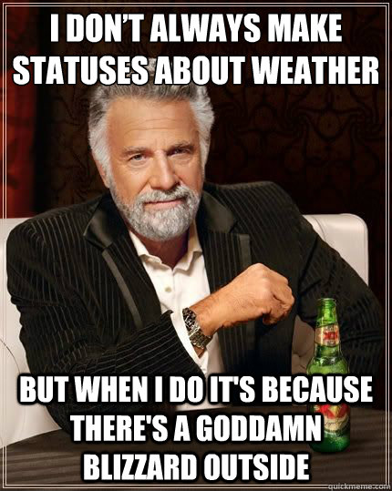 I don’t always make statuses about weather but when I do it's because there's a goddamn blizzard outside - I don’t always make statuses about weather but when I do it's because there's a goddamn blizzard outside  Dariusinterestingman