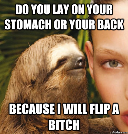 Do you lay on your stomach or your back Because I will flip a bitch  rape sloth
