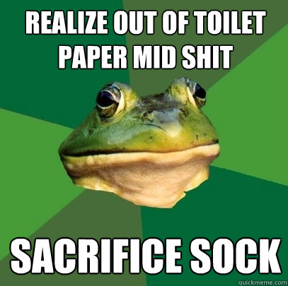 Realize out of toilet paper mid shit Sacrifice sock  Foul Bachelor Frog