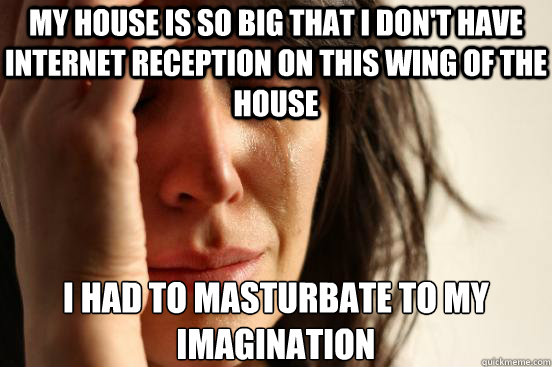 My house is so big that I don't have internet reception on this wing of the house I had to masturbate to my imagination   First World Problems