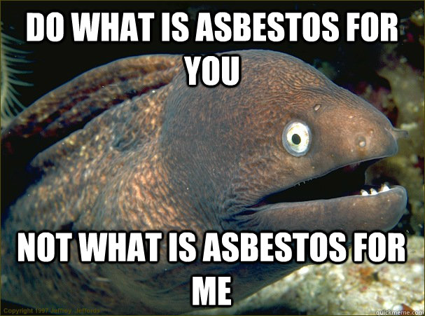 Do what is Asbestos for you Not what is asbestos for me  Bad Joke Eel