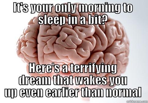 IT'S YOUR ONLY MORNING TO SLEEP IN A BIT? HERE'S A TERRIFYING DREAM THAT WAKES YOU UP EVEN EARLIER THAN NORMAL Scumbag Brain