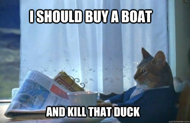 I should buy a boat AND KILL THAT DUCK  Sophisticated Cat