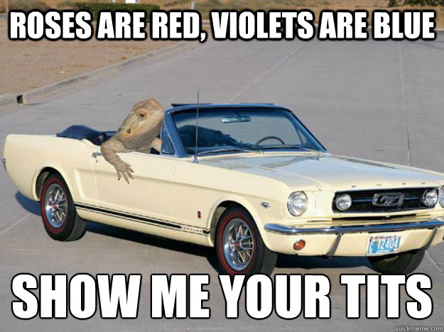 Roses are red, Violets are blue Show me your tits
 - Roses are red, Violets are blue Show me your tits
  Pickup Dragon