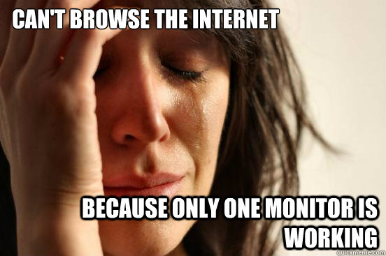 Can't browse the internet Because only one monitor is working  First World Problems