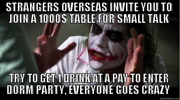 STRANGERS OVERSEAS INVITE YOU TO JOIN A 1000$ TABLE FOR SMALL TALK TRY TO GET 1 DRINK AT A PAY TO ENTER DORM PARTY, EVERYONE GOES CRAZY  Joker Mind Loss