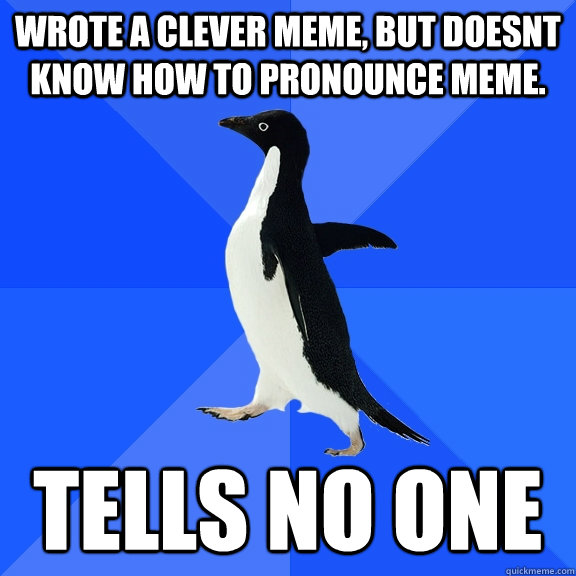 wrote a clever meme, but doesnt know how to pronounce meme. tells no one  Socially Awkward Penguin