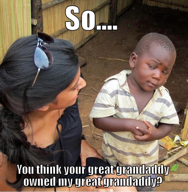 SO.... YOU THINK YOUR GREAT GRANDADDY OWNED MY GREAT GRANDADDY? Skeptical Third World Kid