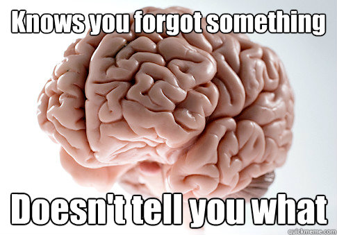 Knows you forgot something Doesn't tell you what   Scumbag Brain