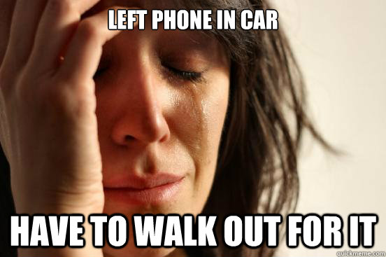 Left phone in car Have to walk out for it - Left phone in car Have to walk out for it  First World Problems