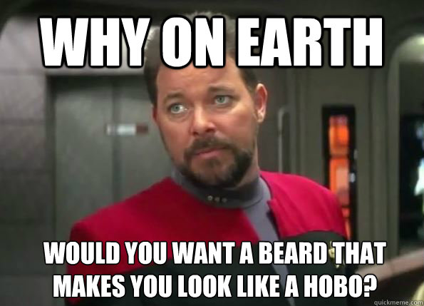 Why on earth Would you want a beard that makes you look like a hobo?  G-rated Riker
