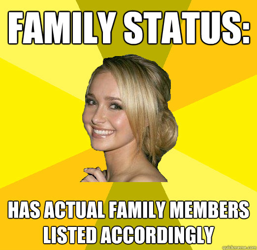 family status: has actual family members listed accordingly  