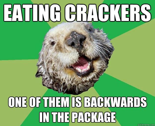 Eating crackers One of them is backwards in the package  OCD Otter