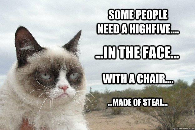 some PEOPLE NEED A HIGHFIVE.... ...IN THE FACE... WITH a chair.... ...made of steal...  
