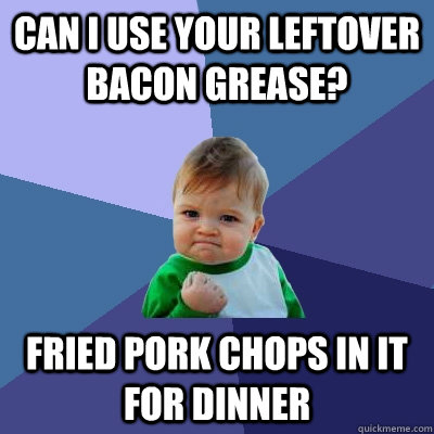 Can I use your leftover bacon grease? Fried pork chops in it for dinner  Success Kid
