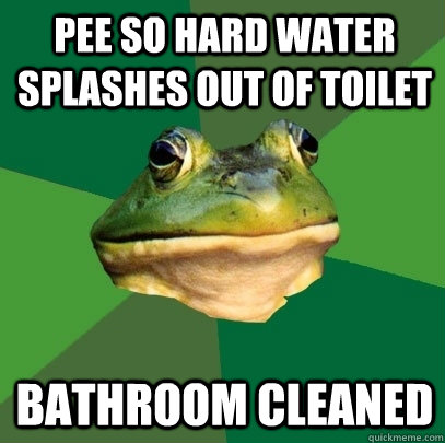 pee so hard water splashes out of toilet bathroom cleaned  Foul Bachelor Frog