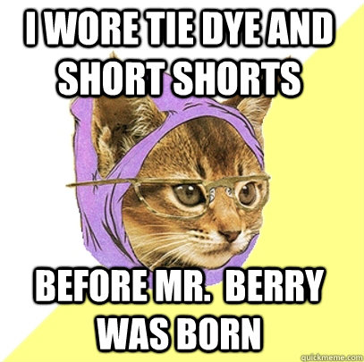 I wore tie dye and short shorts  before Mr.  Berry was born  Hipster Kitty