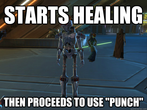 Starts healing then proceeds to use 