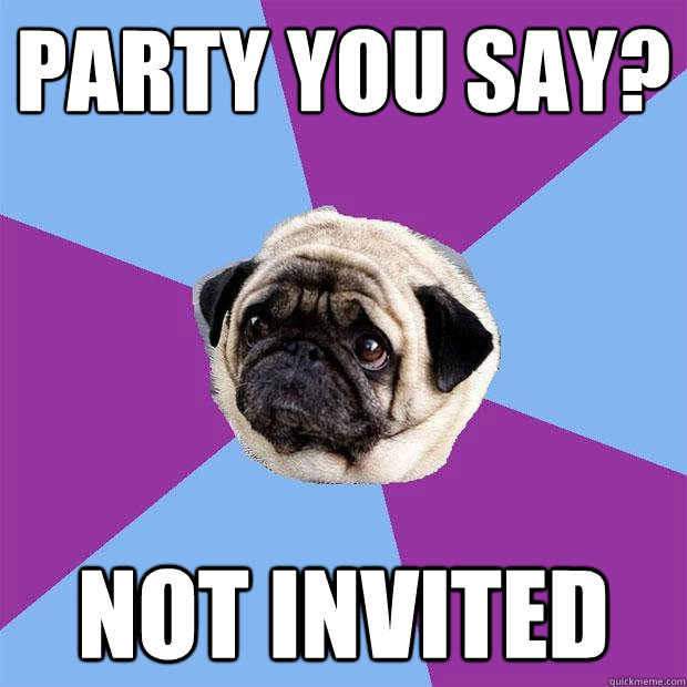 Party you say? not invited - Party you say? not invited  Lonely Pug