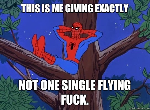 This is me giving exactly Not one single flying fuck.  Spider man