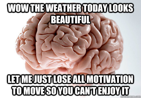 Wow the weather today looks beautiful let me just lose all motivation to move so you can't enjoy it  Scumbag Brain